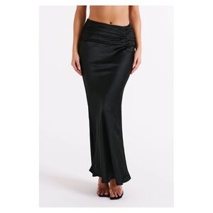 New! MESHKI • Khalani Ruched Satin Maxi Skirt in Black